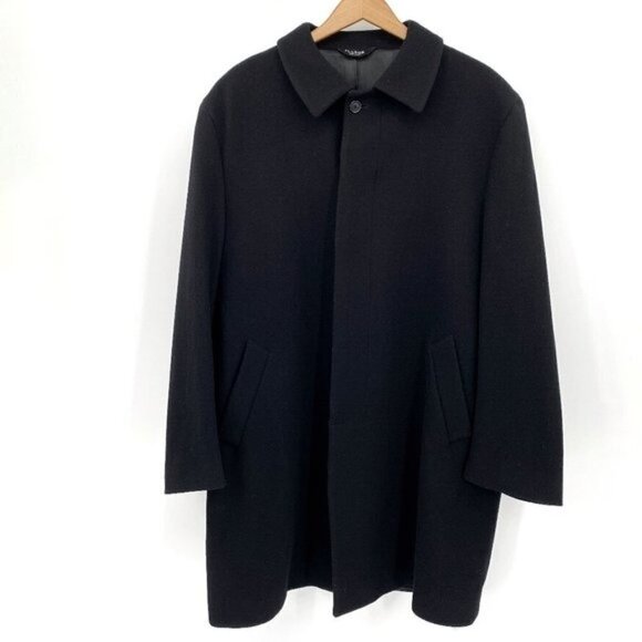 Jos A Bank Black Wool Business Collared 46R Mid Length Lined Dress Coat - Picture 1 of 7